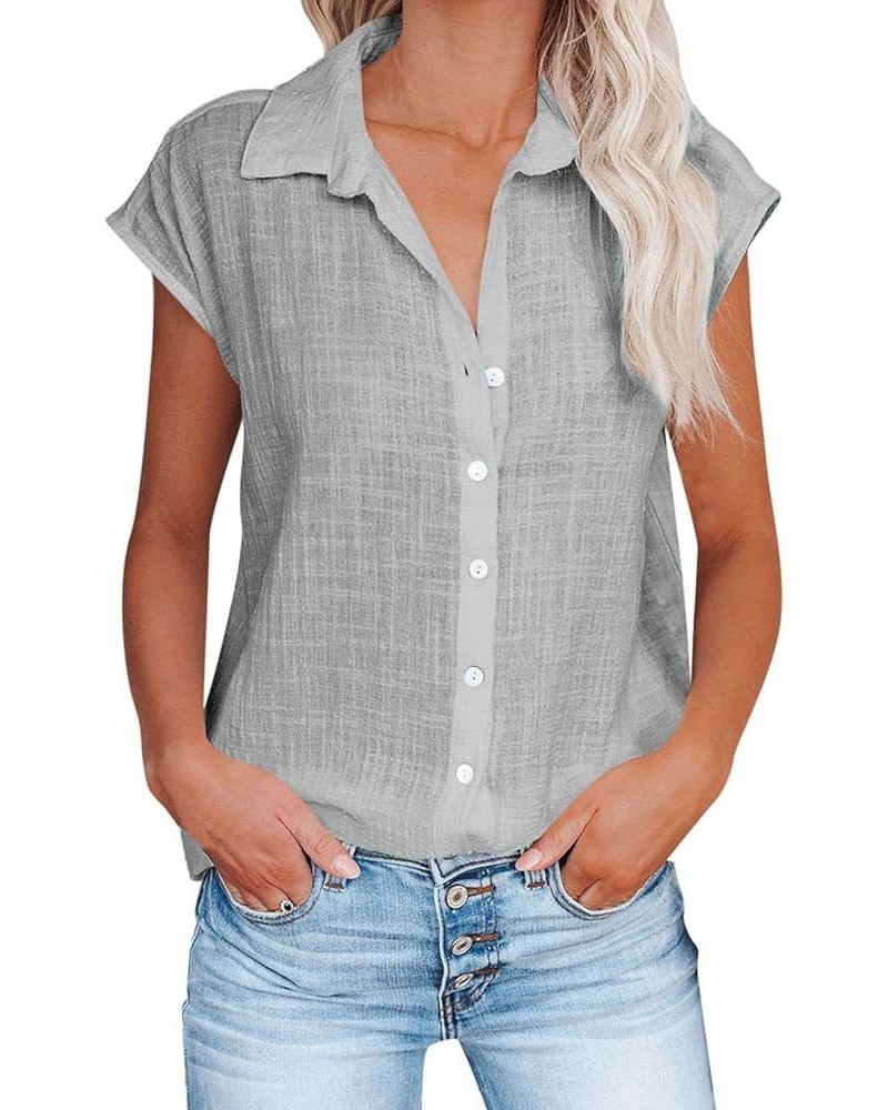 Linen Shirts for Women Cap Sleeve Collared Tops Oversized Button Up Blouses Work Shirt Business Casual Summer Outfit Gray $3....