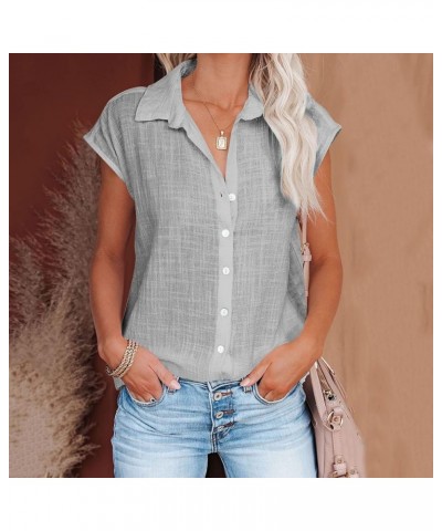 Linen Shirts for Women Cap Sleeve Collared Tops Oversized Button Up Blouses Work Shirt Business Casual Summer Outfit Gray $3....