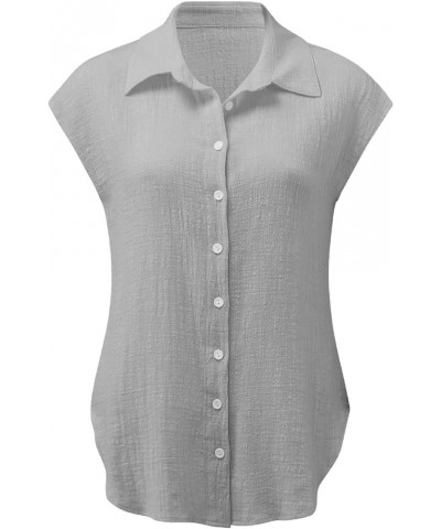 Linen Shirts for Women Cap Sleeve Collared Tops Oversized Button Up Blouses Work Shirt Business Casual Summer Outfit Gray $3....