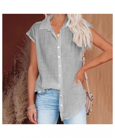 Linen Shirts for Women Cap Sleeve Collared Tops Oversized Button Up Blouses Work Shirt Business Casual Summer Outfit Gray $3....