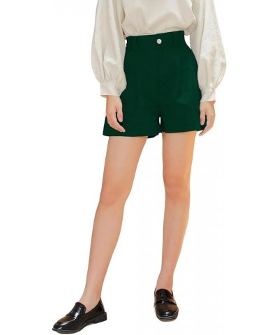 Women High Waisted Linen Shorts with Pockets Hourglass Linen Relaxed Shorts Dark Green $17.88 Shorts