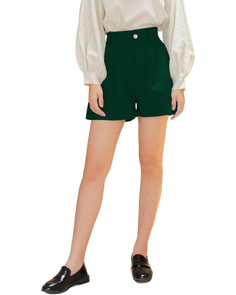 Women High Waisted Linen Shorts with Pockets Hourglass Linen Relaxed Shorts Dark Green $17.88 Shorts