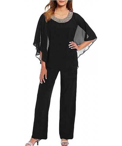 2 Pieces Mother of The Bridal Pantsuits Chiffon Women's Plus Size for Evening Dressy Wedding Grooms Black $37.79 Dresses