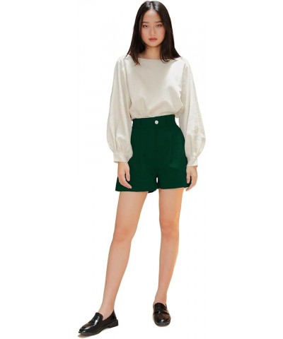 Women High Waisted Linen Shorts with Pockets Hourglass Linen Relaxed Shorts Dark Green $17.88 Shorts