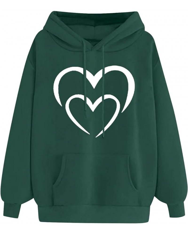 Hoodies for Women Funny Heart Print Drawstring Pullover Loose Fit Long Sleeve Casual Sweatshirs Teen Girls Clothes 3 Green $8...