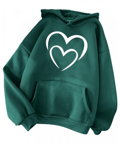 Hoodies for Women Funny Heart Print Drawstring Pullover Loose Fit Long Sleeve Casual Sweatshirs Teen Girls Clothes 3 Green $8...