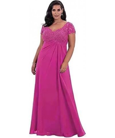 Women's Mother of The Bride Dresses with Sleeves V-Neck Lace Chiffon A-Line Evening Party Formal Gowns Plus Size Fuchsia $28....