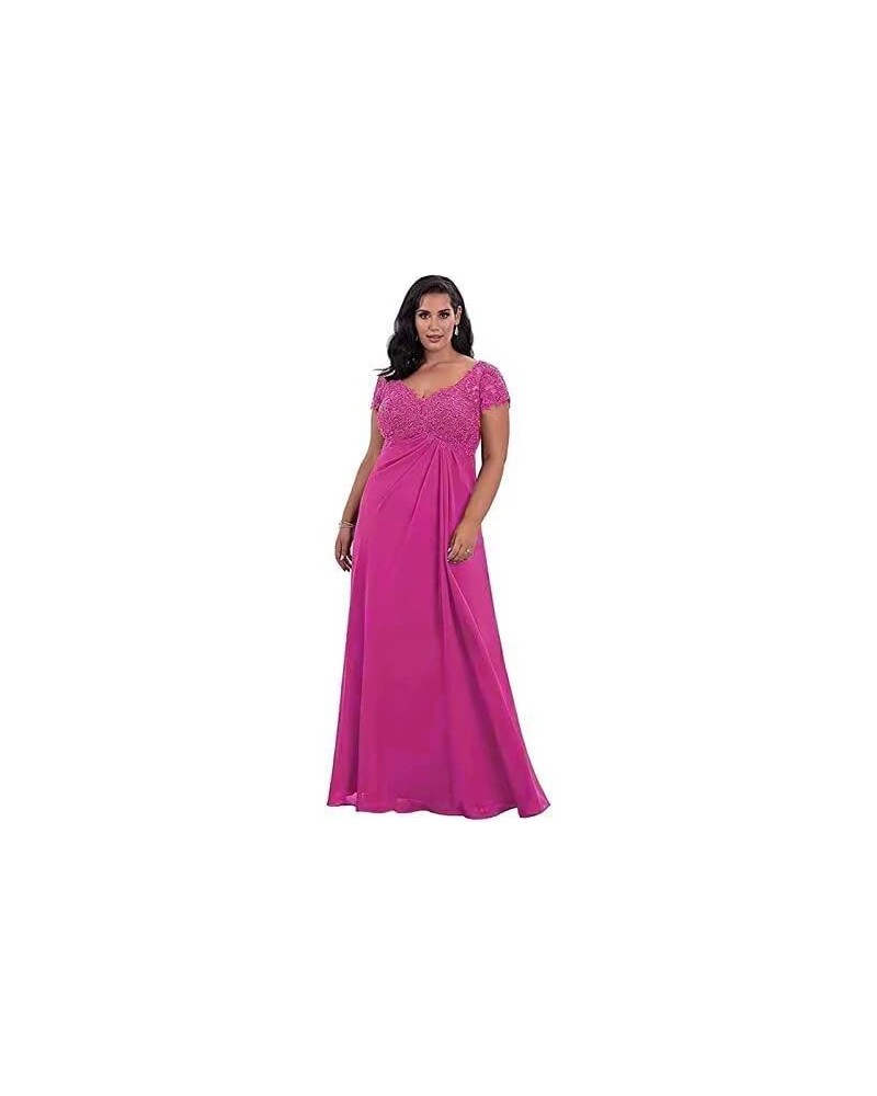 Women's Mother of The Bride Dresses with Sleeves V-Neck Lace Chiffon A-Line Evening Party Formal Gowns Plus Size Fuchsia $28....