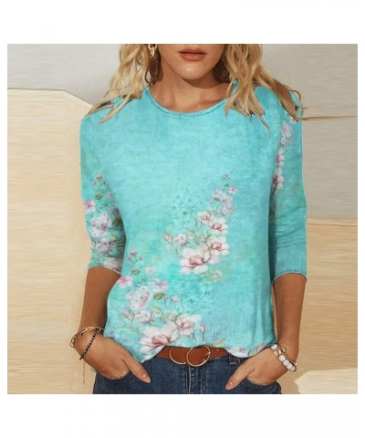 Women's 3/4 Sleeve Summer Tops Elbow Length Dressy Casual T Shirts Casual Crewneck Floral Printed Cute Blouses 01 Mint Green ...