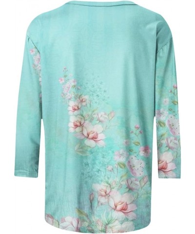 Women's 3/4 Sleeve Summer Tops Elbow Length Dressy Casual T Shirts Casual Crewneck Floral Printed Cute Blouses 01 Mint Green ...