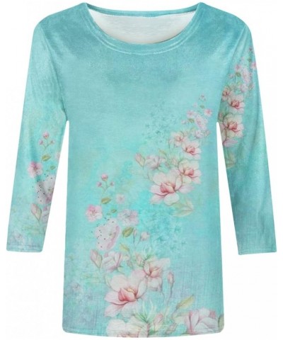 Women's 3/4 Sleeve Summer Tops Elbow Length Dressy Casual T Shirts Casual Crewneck Floral Printed Cute Blouses 01 Mint Green ...