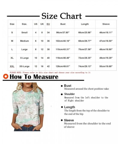 Women's 3/4 Sleeve Summer Tops Elbow Length Dressy Casual T Shirts Casual Crewneck Floral Printed Cute Blouses 01 Mint Green ...