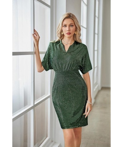 Sequin Dresses for Women Sparkly Batwing Sleeves V Neck Midi Bodycon Dress Cocktail Party Dark Green $12.80 Dresses