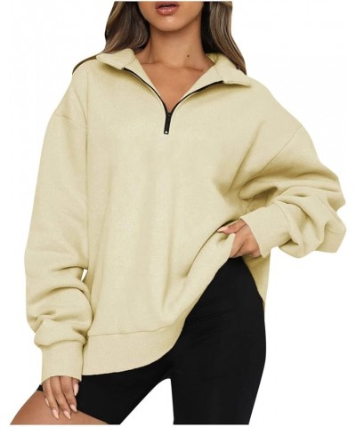 Fall Sweatshirts For Women Casual Plus Size Quarter Zip Pullover Women Fashion Women'S Fashion Hoodies & Sweatshirts 1-khaki ...