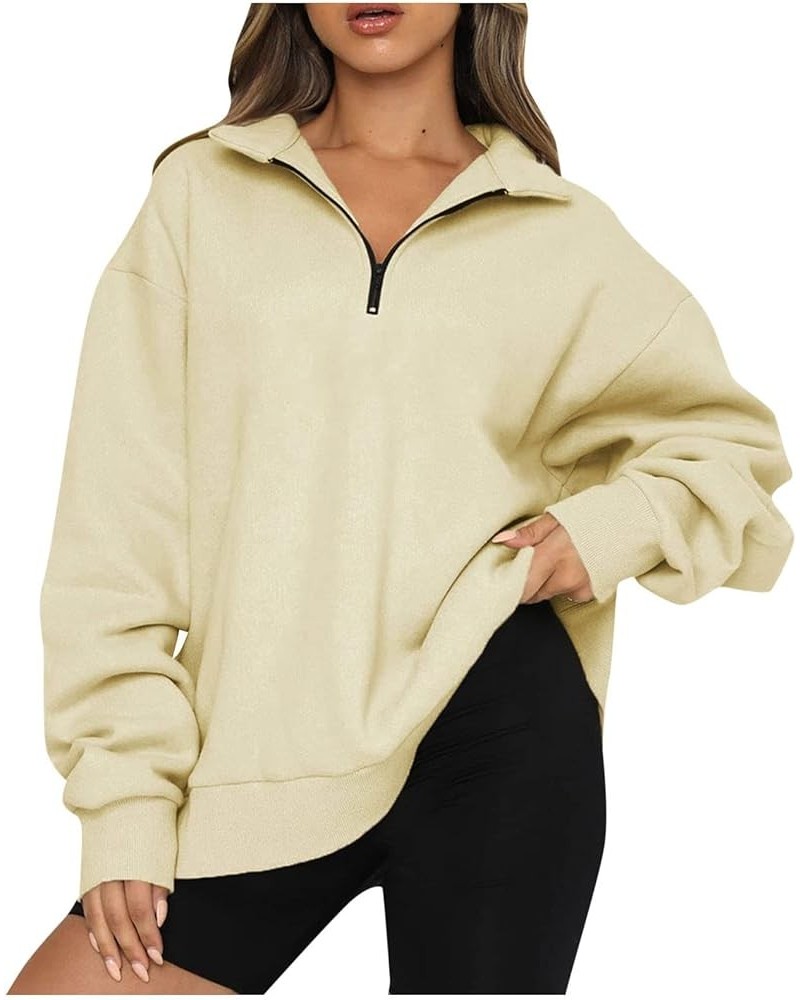 Fall Sweatshirts For Women Casual Plus Size Quarter Zip Pullover Women Fashion Women'S Fashion Hoodies & Sweatshirts 1-khaki ...