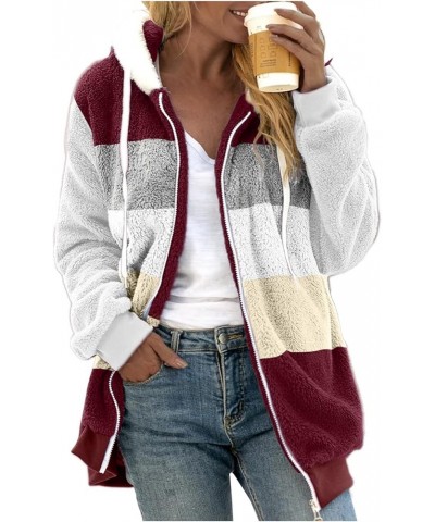 Sherpa Jackets for Women Winter Casual Warm Faux Fur Lined Coat Oversized Thermal Fuzzy Fleece Jackets with Pockets Wine-7 $1...