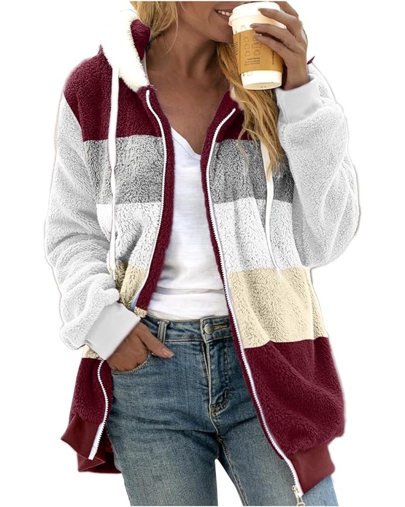 Sherpa Jackets for Women Winter Casual Warm Faux Fur Lined Coat Oversized Thermal Fuzzy Fleece Jackets with Pockets Wine-7 $1...