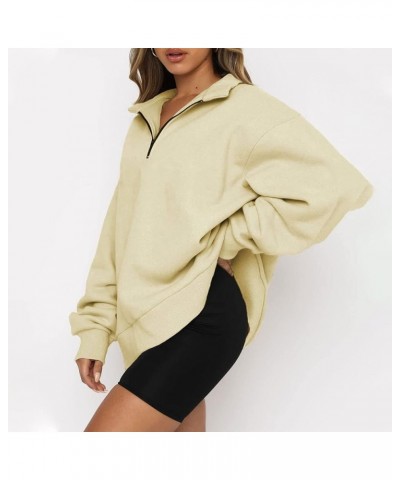 Fall Sweatshirts For Women Casual Plus Size Quarter Zip Pullover Women Fashion Women'S Fashion Hoodies & Sweatshirts 1-khaki ...