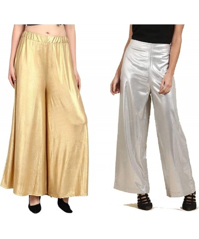 Womens Shimmer Golden and Silver Palazzo Combo Set of 2Pcs Golden & Silver $16.82 Pants