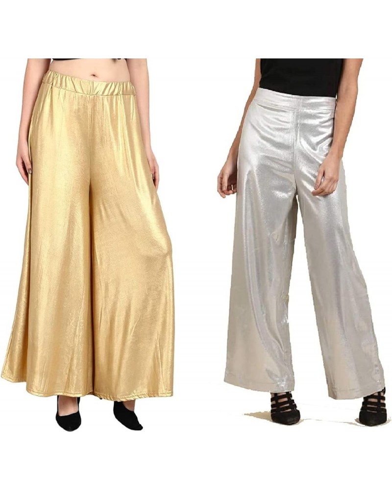 Womens Shimmer Golden and Silver Palazzo Combo Set of 2Pcs Golden & Silver $16.82 Pants