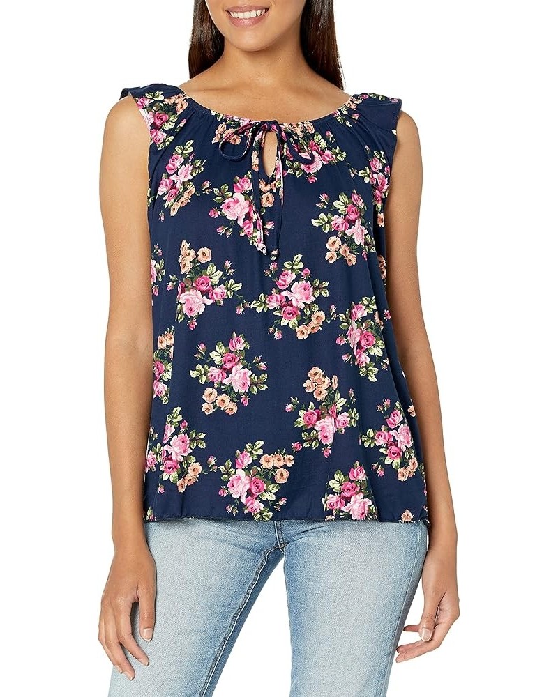 Women's Sleeveless Peasant Top with Tie Neck Flrlnay $9.08 Blouses