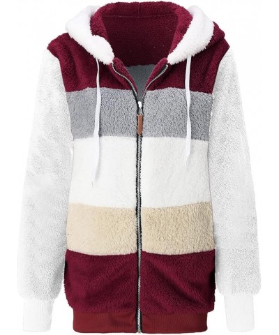 Sherpa Jackets for Women Winter Casual Warm Faux Fur Lined Coat Oversized Thermal Fuzzy Fleece Jackets with Pockets Wine-7 $1...