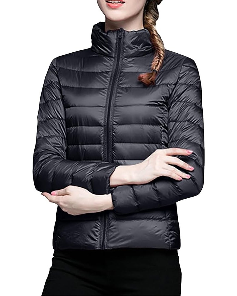 Womens Puffer Jacket with Hood Lightweight Packable Insulated Down Coat Waterproof Windproof Outdoor Rain Jackets A4-black $1...