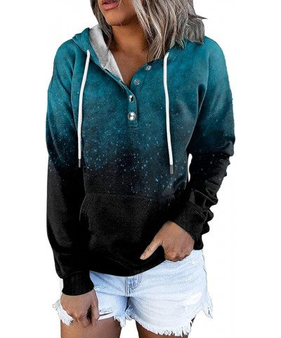 Women's Casual Long Sleeve Hoodies Color Block Button Down Hooded Drawstring Pullover Sweatshirt Tops with Pocket H-blue $12....