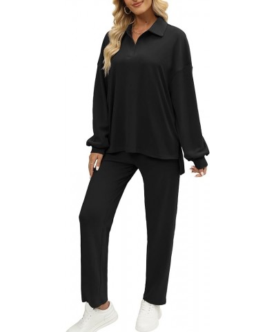 Two Pieces Outfits for Women Lounge Set Oversized Side Slit Sweatshirts Sweatsuits Set Sweatpants Black $26.67 Activewear