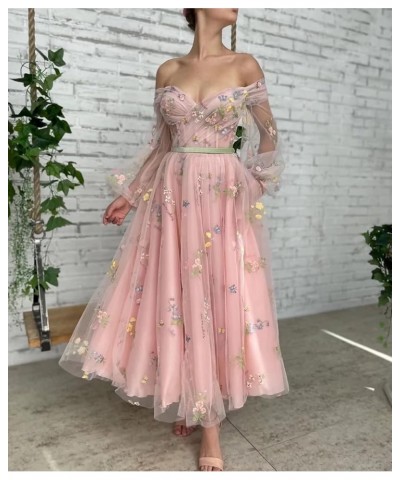 Flower Embroidery Tulle Puffy Sleeve Prom Dresses Long A Line Fairy Maxi Formal Evening Party Gowns for Women Floor Length-pi...