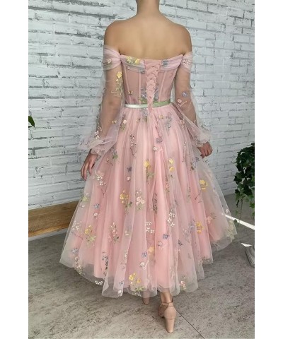 Flower Embroidery Tulle Puffy Sleeve Prom Dresses Long A Line Fairy Maxi Formal Evening Party Gowns for Women Floor Length-pi...