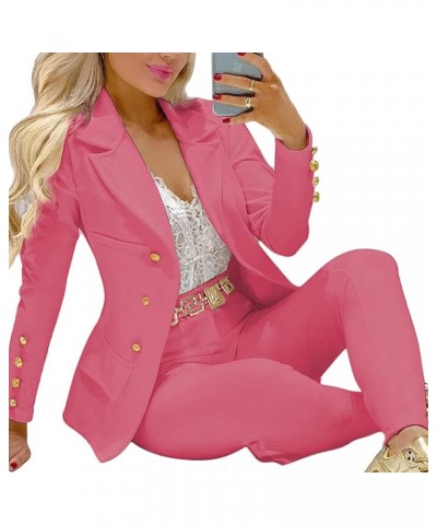 Women's 2 Piece Blazer Suits, Puff Sleeve Notch Lapel Blazer and Skirt Office Lady Business Casual Outfit H-pink $18.45 Others