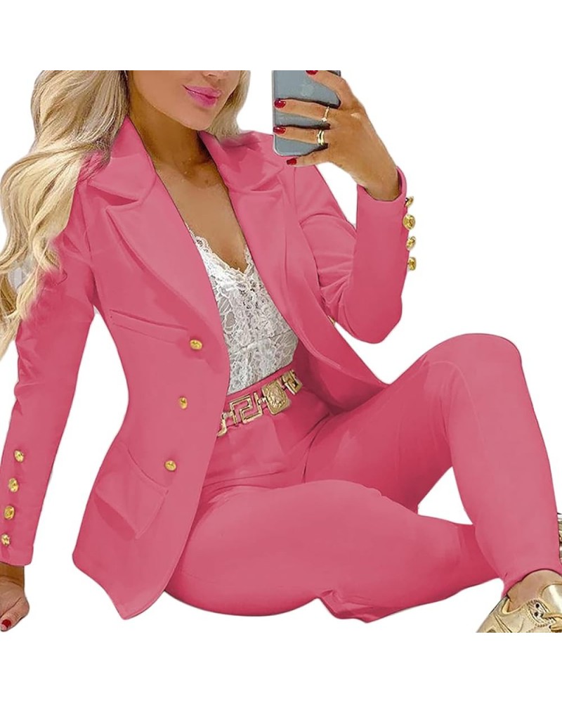 Women's 2 Piece Blazer Suits, Puff Sleeve Notch Lapel Blazer and Skirt Office Lady Business Casual Outfit H-pink $18.45 Others