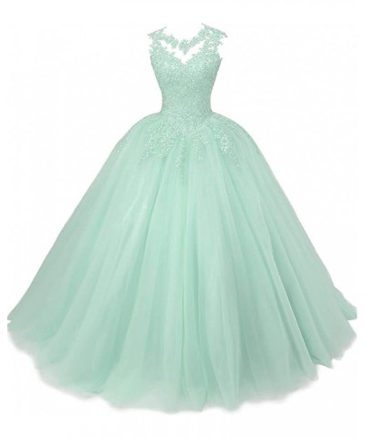 Women's Sleeveless Beaded Lace Quinceanera Dresses Sweet 16 Puffy Tulle Prom Ball Gown Mint,green $44.75 Dresses