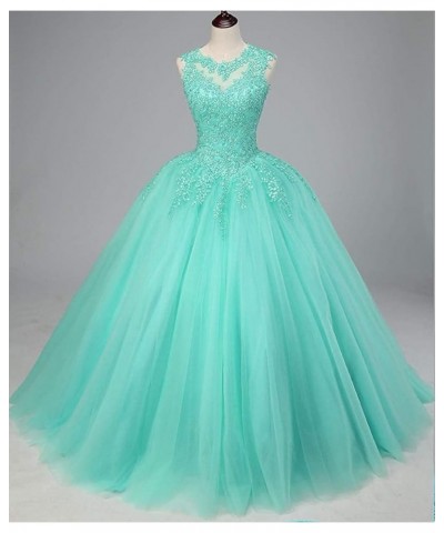 Women's Sleeveless Beaded Lace Quinceanera Dresses Sweet 16 Puffy Tulle Prom Ball Gown Mint,green $44.75 Dresses