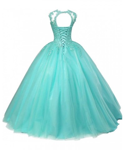 Women's Sleeveless Beaded Lace Quinceanera Dresses Sweet 16 Puffy Tulle Prom Ball Gown Mint,green $44.75 Dresses