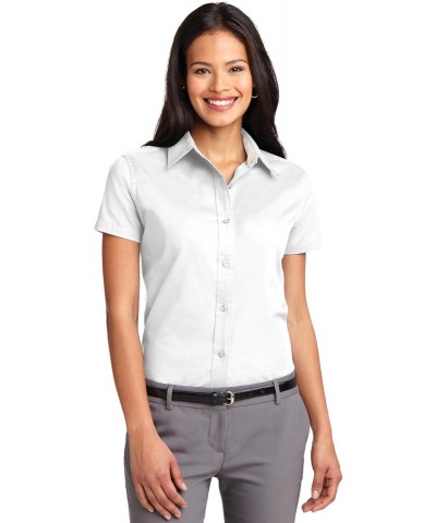 Ladies Short Sleeve Easy Care Shirt. - White/Light Stone - Small $12.16 Blouses