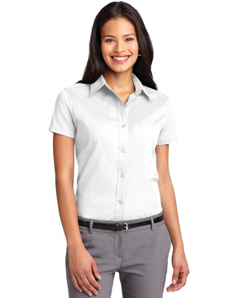 Ladies Short Sleeve Easy Care Shirt. - White/Light Stone - Small $12.16 Blouses