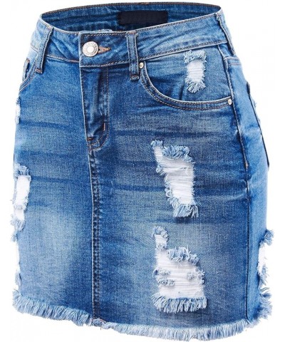 Women Popular Mid Waisted Stretch Comfy Denim Mini Skirt w Pockets A Medium $10.23 Skirts