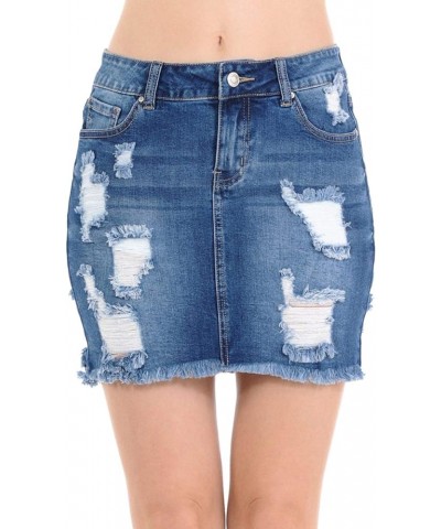 Women Popular Mid Waisted Stretch Comfy Denim Mini Skirt w Pockets A Medium $10.23 Skirts