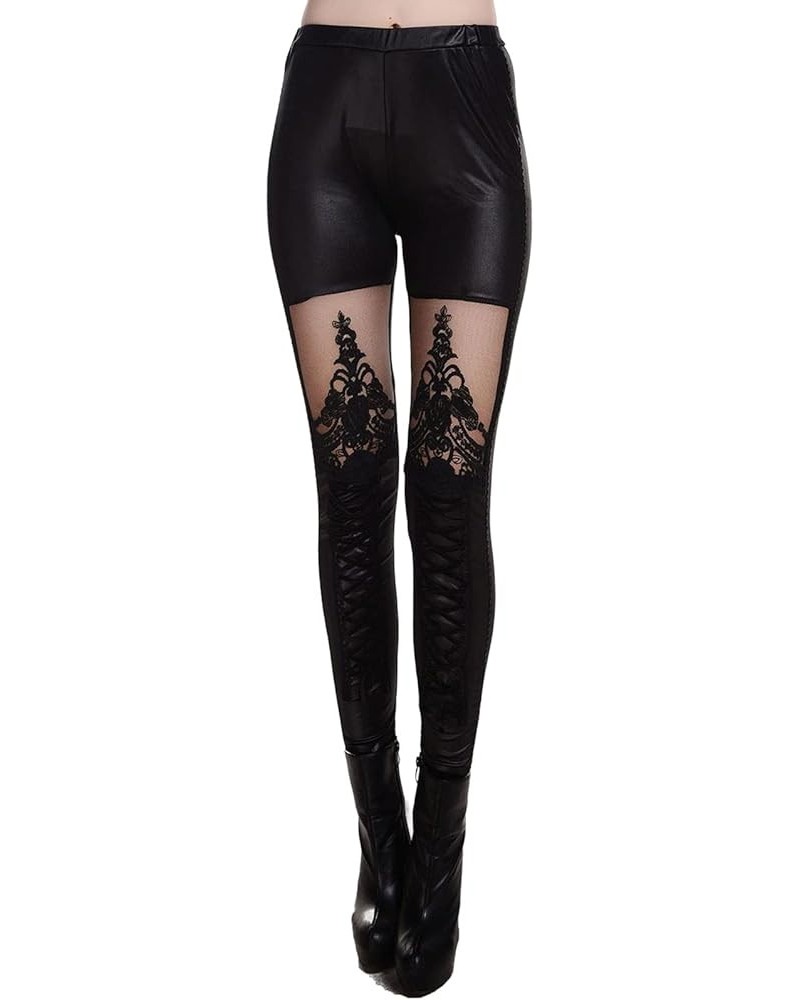 Punk Leggings Women Faux Leather Gothic Punk Leggings Mid-Rise Club Wear Black $8.70 Leggings