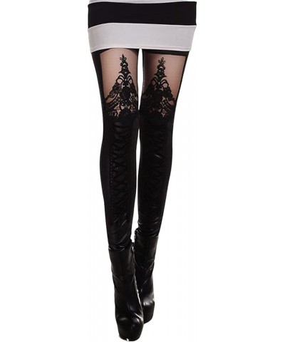 Punk Leggings Women Faux Leather Gothic Punk Leggings Mid-Rise Club Wear Black $8.70 Leggings