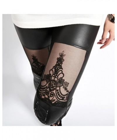 Punk Leggings Women Faux Leather Gothic Punk Leggings Mid-Rise Club Wear Black $8.70 Leggings