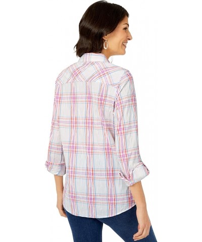 Women's Zoey Long Sleeve Plaid Crinkle Blouse Pink/White $21.88 Blouses