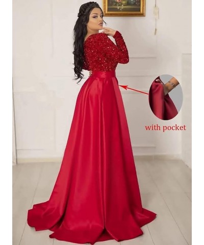 Prom Dresses Sequin V-Neck Long Sleeve Satin Floor-Length Formal Evening Party Gowns with Slit Gold $40.80 Dresses