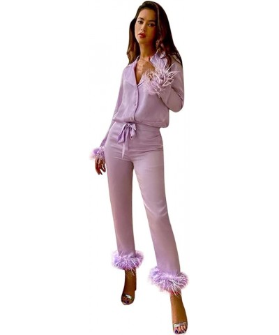 Silk Pajamas for Women Sexy With Robe Cute Pajama Sets for Women With Robe Pj Set for Women Silk Satin Purple $16.97 Sleep & ...