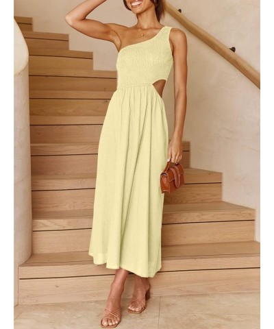 Women's Summer Sleeveless Smocked One Shoulder Cutout Sundress Flowy A-Line Beach Long Maxi Dress Beige $18.54 Dresses