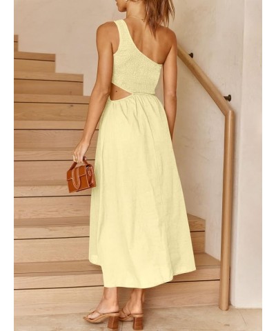 Women's Summer Sleeveless Smocked One Shoulder Cutout Sundress Flowy A-Line Beach Long Maxi Dress Beige $18.54 Dresses