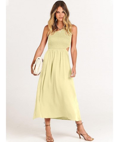 Women's Summer Sleeveless Smocked One Shoulder Cutout Sundress Flowy A-Line Beach Long Maxi Dress Beige $18.54 Dresses