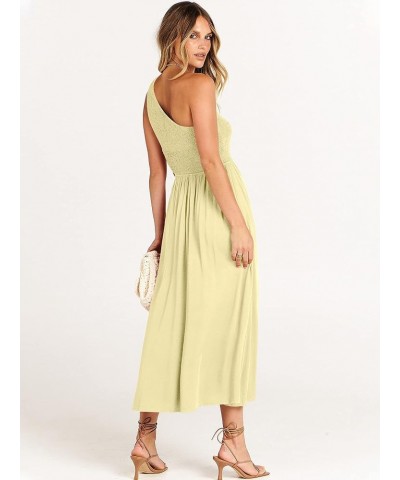 Women's Summer Sleeveless Smocked One Shoulder Cutout Sundress Flowy A-Line Beach Long Maxi Dress Beige $18.54 Dresses